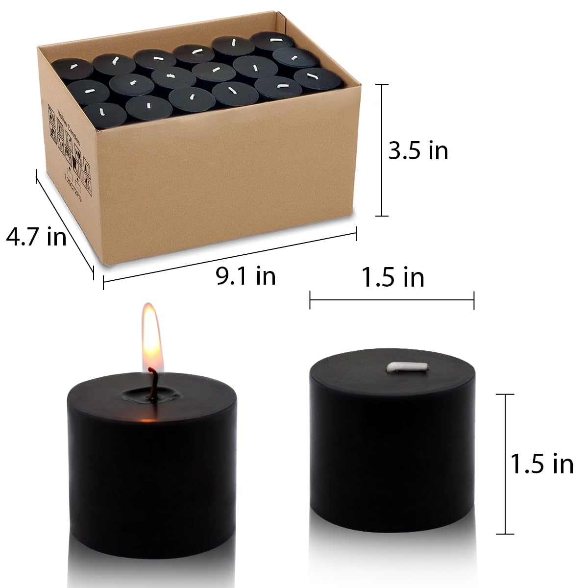 10 Hours Black Votive Candles Bulk, 36 Packs Small Unscented 1.5 Inch Diameter Wax Candles for Halloween Wedding, Party, Holiday